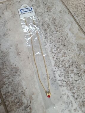 Gold Necklace with Gold and Red Accent Pendant